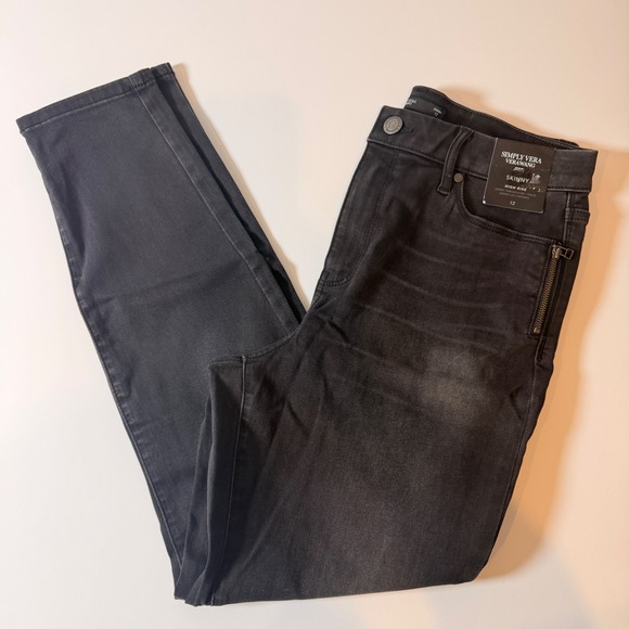 Simply Vera Vera Wang Denim - Simply Vera Vera Wang High Rise Skinny Jeans Washed Black Super Stretchy Size 12